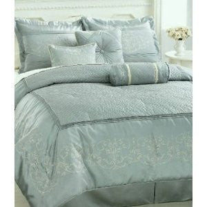 Arrow Bedding, Marseilles Blue Mist Embroidered 7 Piece Queen Comforter Bed in a Bag Set NEW